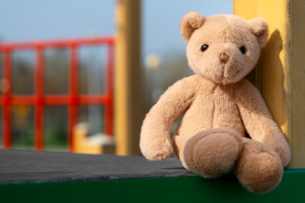 Free photo cute teddy bear outdoors still life