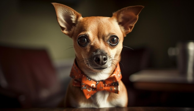 Foto gratuita il simpatico cucciolo di terrier che indossa il papillon si siede piuttosto generato dall'intelligenza artificiale