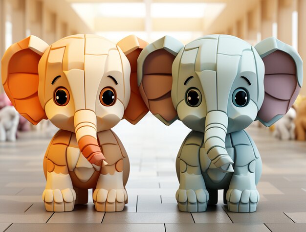 Симпатичные текстурированные слоны в помещении
