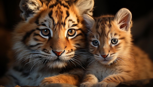 Free photo cute tiger cub playing staring at camera nature beauty generated by artificial intelligence