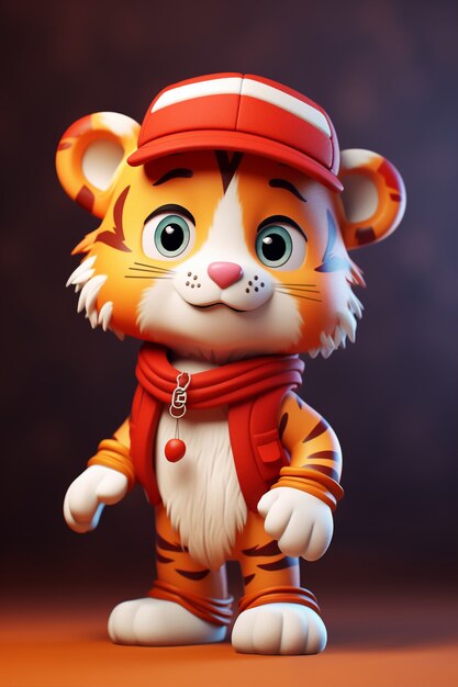 Cute tiger wearing clothes in studio