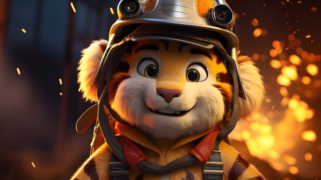 Милый тигр в костюме пожарного