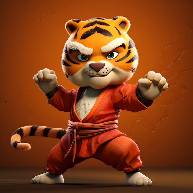 Free photo cute tiger wearing  karate uniform