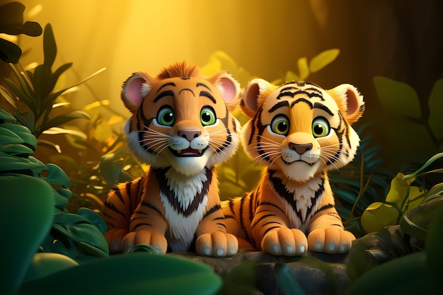 Cute tigers in jungle