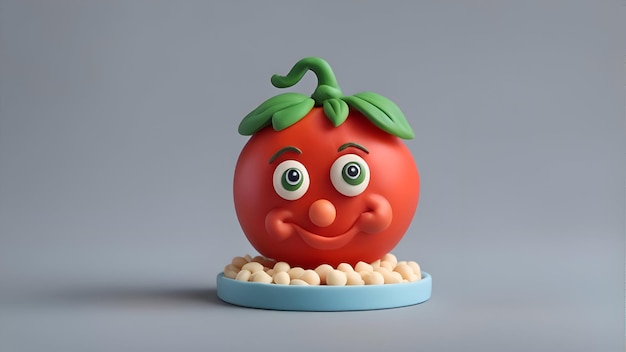 Бесплатное фото Симпатичный помидор со смешным лицом 3d иллюстрация концепция питания