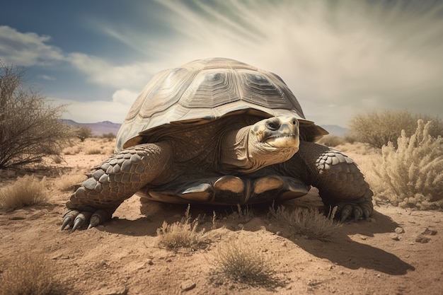 Free photo cute tortoise in desert