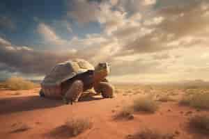Free photo cute tortoise in desert
