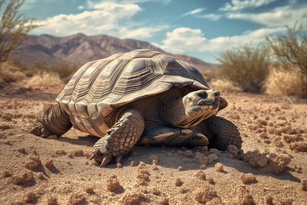 Cute tortoise in desert 