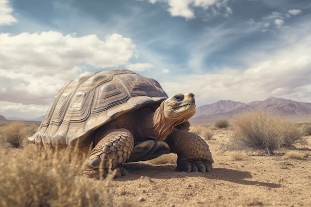 Cute tortoise in desert