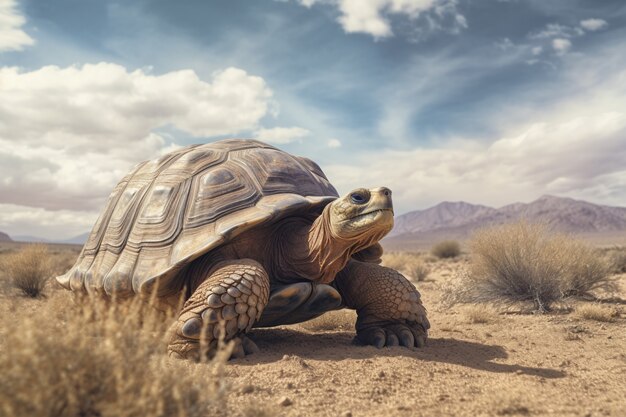 Cute tortoise in desert