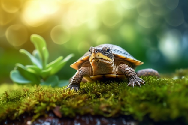 Free photo cute tortoise in forest