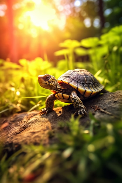 Free photo cute tortoise in forest