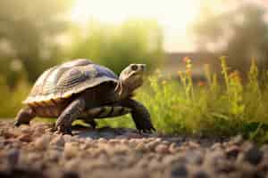 Free photo cute tortoise in forest