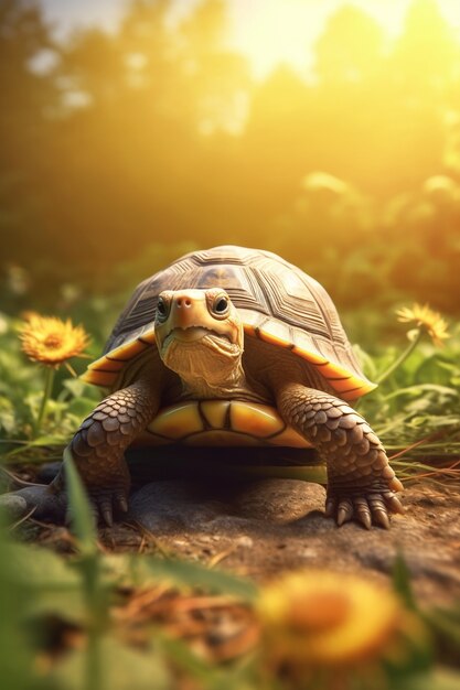 Cute tortoise in forest