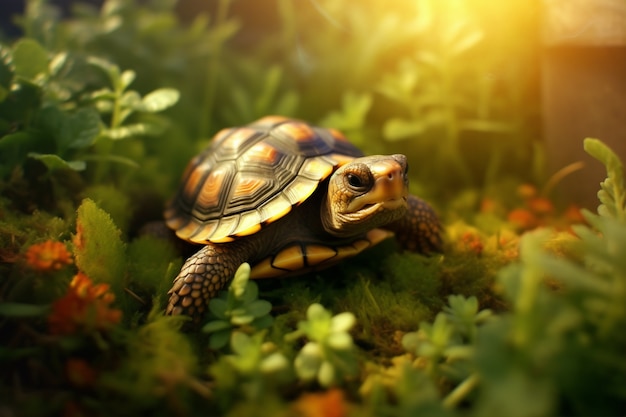 Free photo cute tortoise in forest