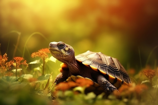 Free photo cute tortoise in forest