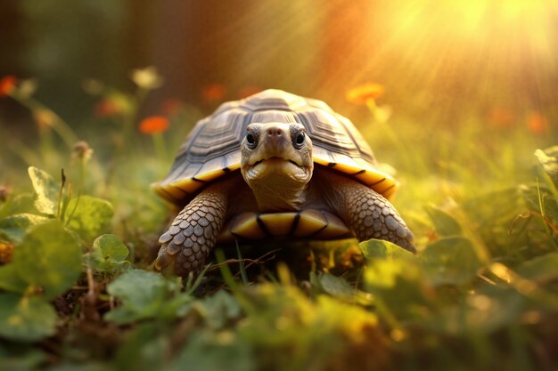 Cute tortoise in forest