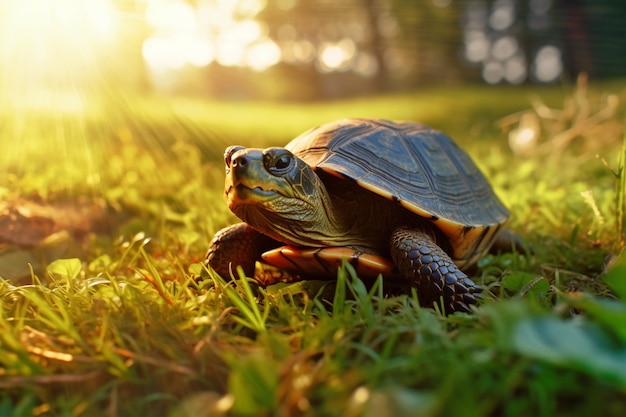 Free photo cute tortoise in forest