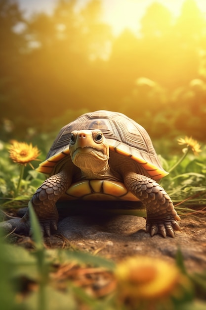 Бесплатное фото Симпатичная черепаха в лесу