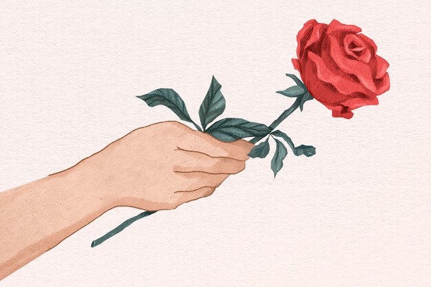 귀여운 발렌타인 장미 선물 손으로 그린 그림