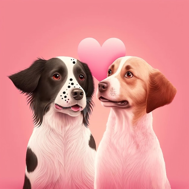 無料写真 漫画のパグ犬がキャラクターにキスをしているかわいいバレンタインデーカードジェネレーティブai