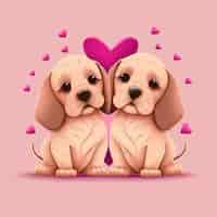 Free photo cute valentines day card with cartoon pug dogs kissing characters generative ai