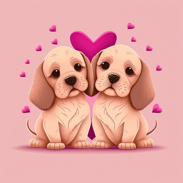 캐릭터 생성 인공 지능에 키스하는 만화 퍼그 개가 있는 귀여운 발렌타인 데이 카드