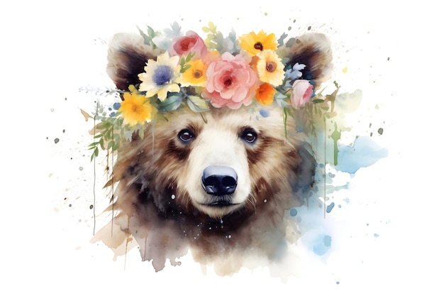 Free photo cute watercolor bear head drawing