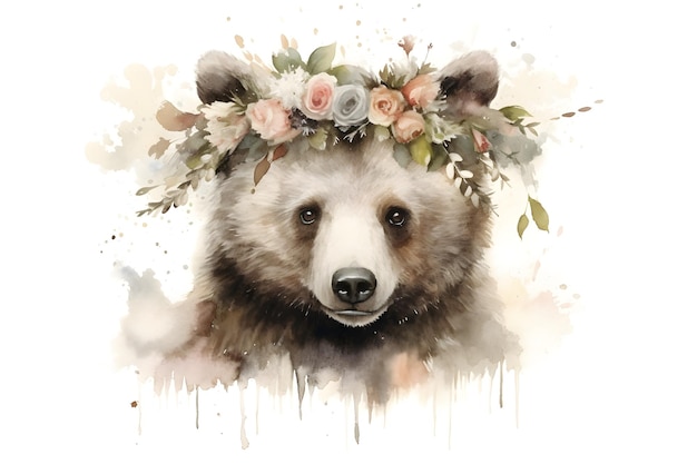 Free photo cute watercolor bear head illustration