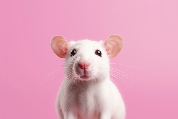 Cute white rat standing in pink room