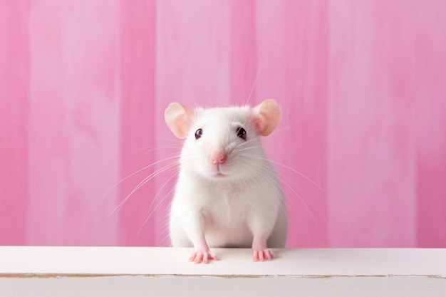 Free photo cute white rat standing in pink room