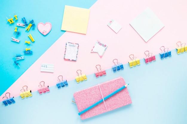 Cute workplace with colorful stationary