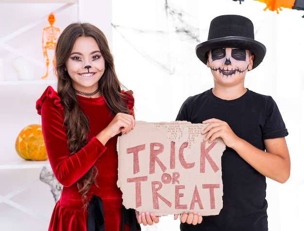 Cute young brothers ready for halloween