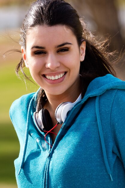 Cute young girl after exercise looking at the camera