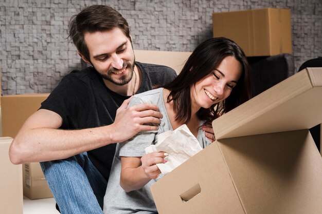 Cute young and man and woman happy together