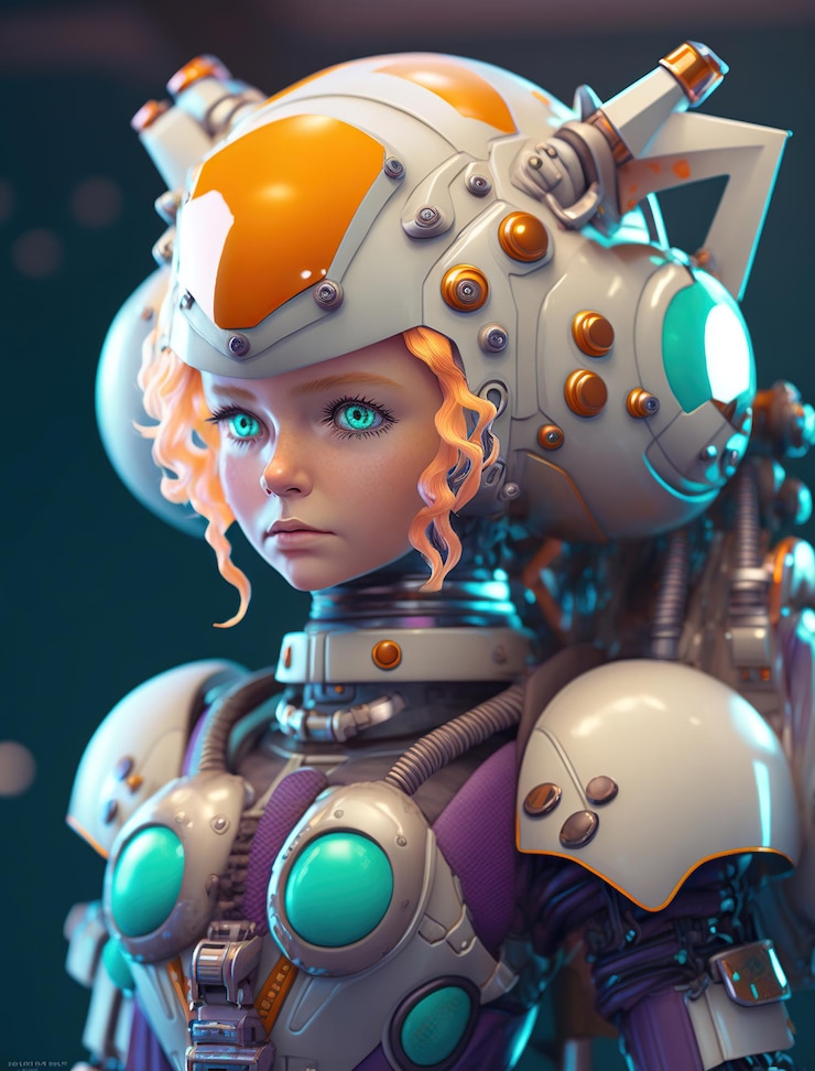 Free Photo the cutest robot spacegirl in a space suit generative ai