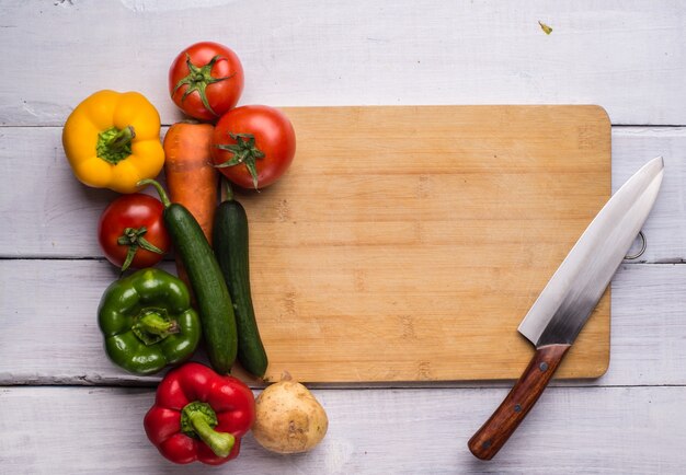 Cutting board with food