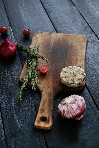 Cutting board with ingredients