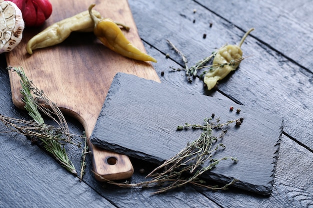 Cutting board with ingredients