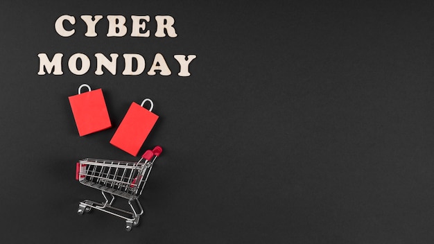 Cyber monday event elements in miniature with copy space