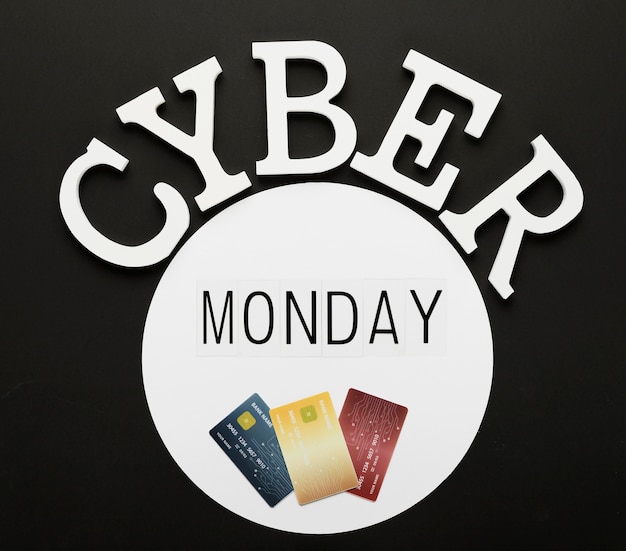 Бесплатное фото Кибер понедельник сообщение с карточками в кругу