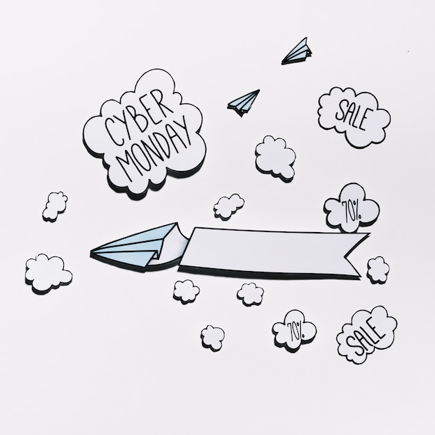 Cyber Monday offer on paper cloud with planes