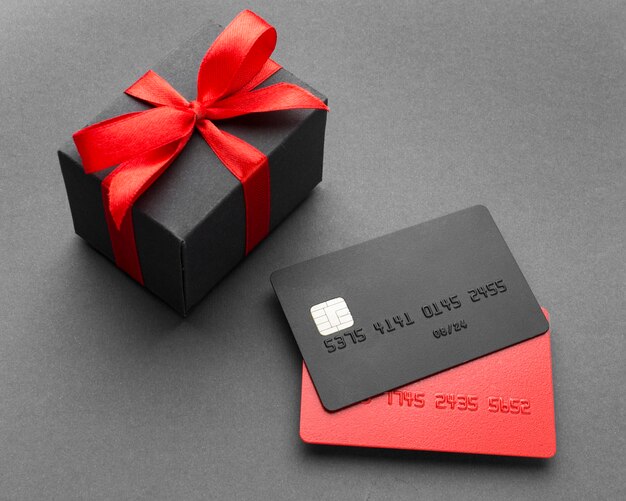 Cyber monday sale credit cards and gift box