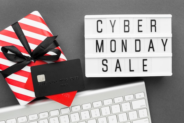 Cyber monday sale gift box with ribbon