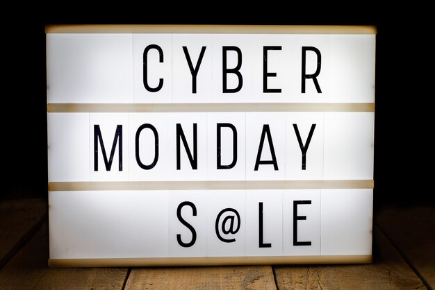 Cyber monday sale written on light box