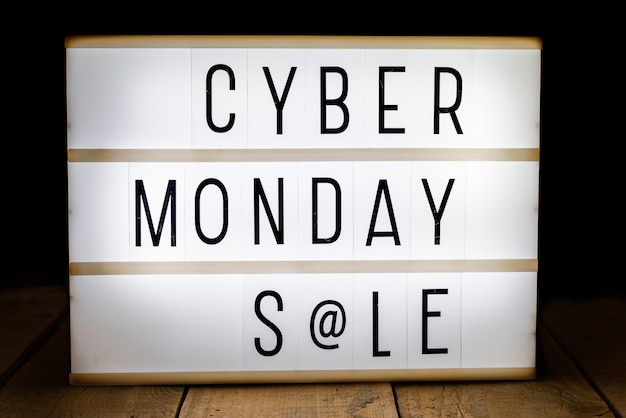 Cyber monday sale written on light box