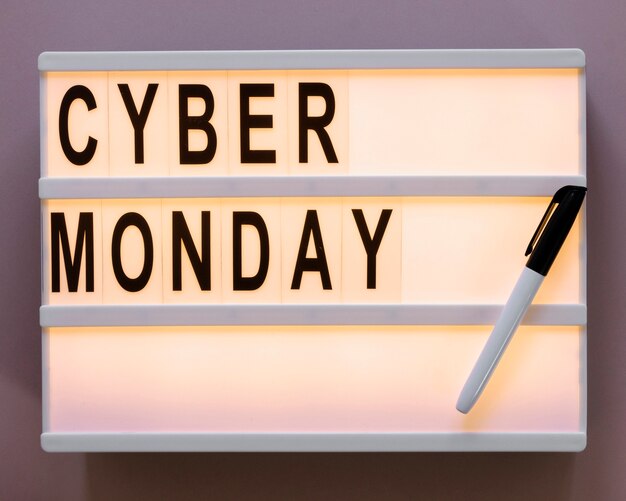 Cyber monday text on light box