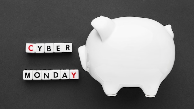 Cyber monday and white piggy bank