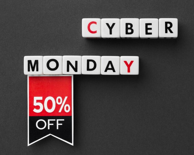 Cyber monday written with scrabble letters and label