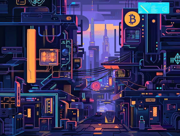Free photo cyberpunk bitcoin illustration